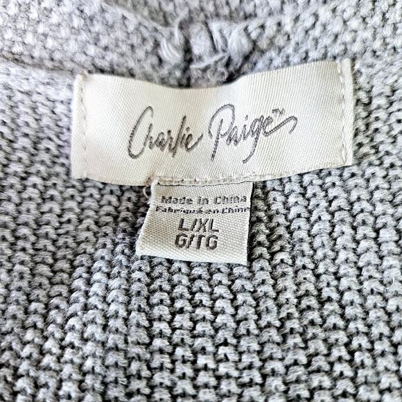 Charlie Paige Gray Long Sleeve Waffle Knit Sweater Fringe Sides Size Large - Picture 4 of 11